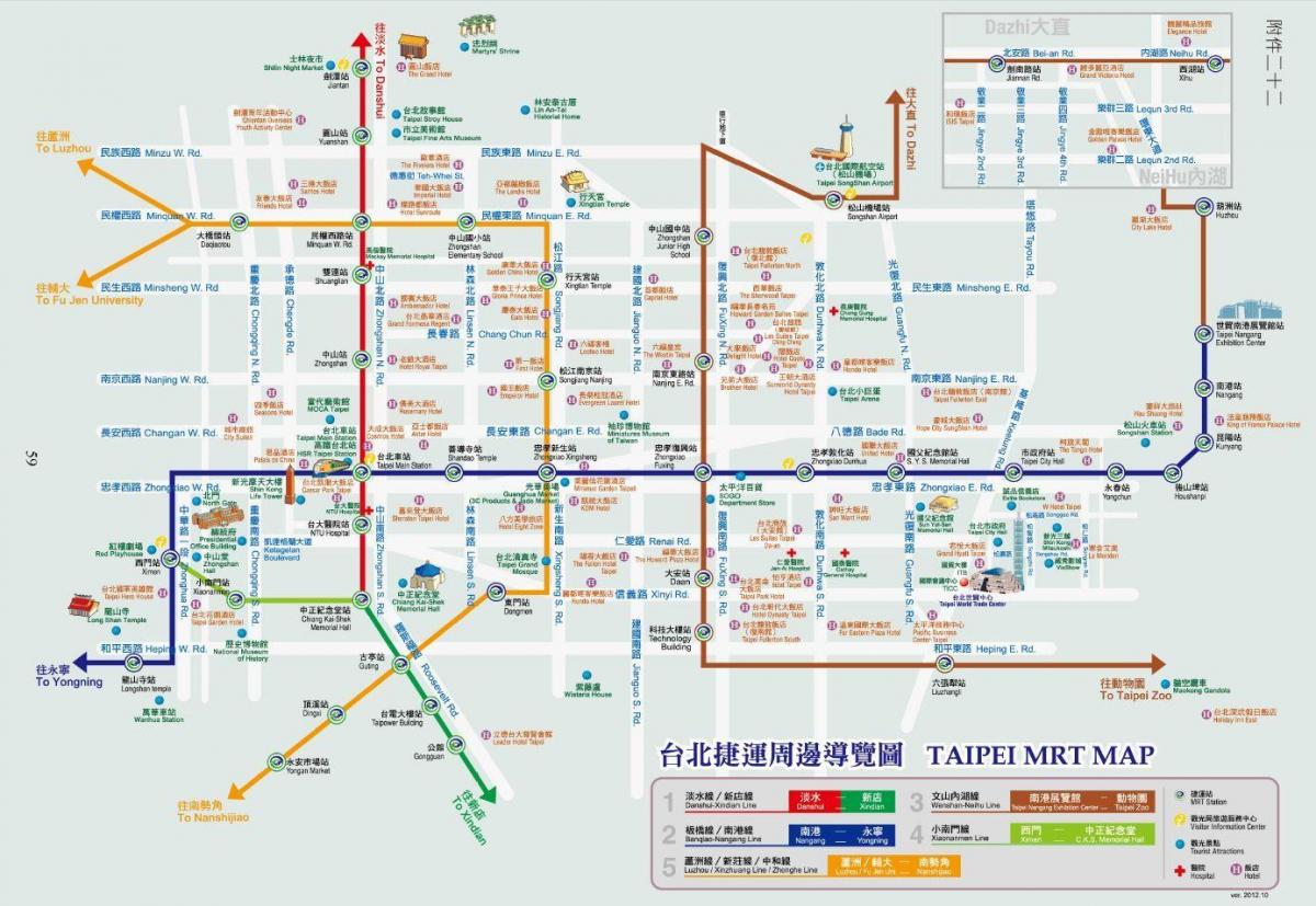 Taipei mrt-karta med turistattraktioner