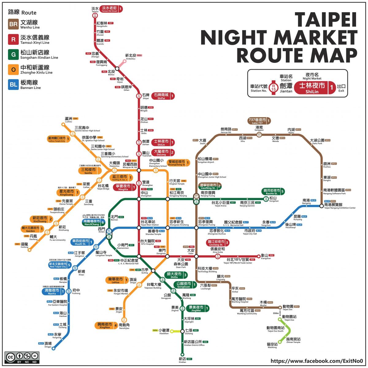 karta över Taipei natt marknader